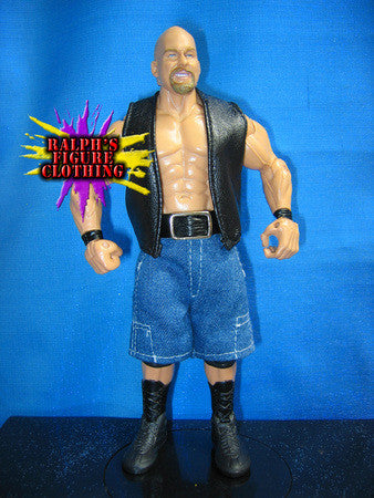 Steve Austin Black Vest and Blue Denim Pants